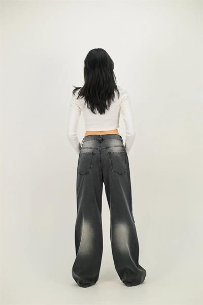 Y2k Baggy White Heart Detail Siyah Jean
