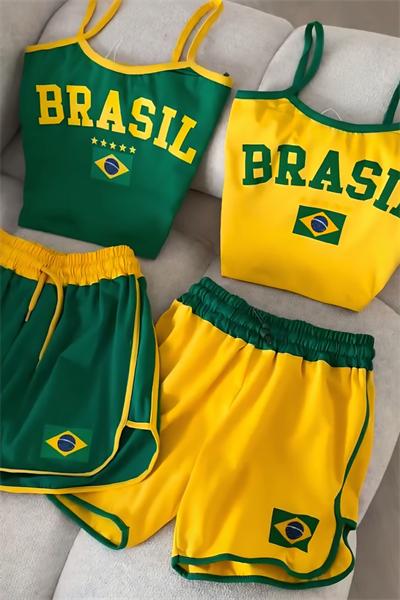 Yellow Brasil Şortlu Crop Takım