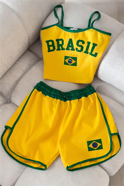 Yellow Brasil Şortlu Crop Takım
