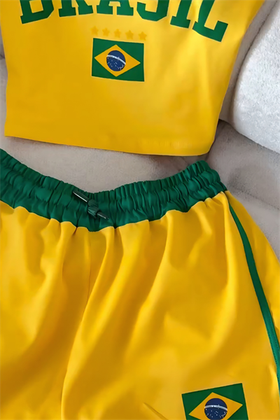 Yellow Brasil Şortlu Crop Takım