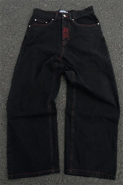 YENİ Kırmızı Nakışlı Skeleton The Best And Hardcore Y2K Jean