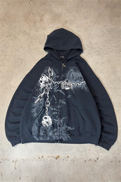 Yeni Siyah Gallows Skulls Y2K MMA Cyber Grunge Kapüşonlu Sweatshirt