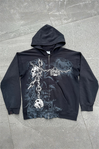 Yeni Siyah Gallows Skulls Y2K MMA Cyber Grunge Kapüşonlu Sweatshirt