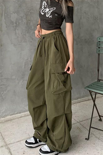 Yeşil Kargo Cepli Bol Kalıp Lastikli Baggy Pantolon