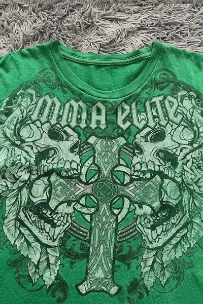 Yeşil MMA Elite Vintage Double Skull Y2K Unisex T-Shirt