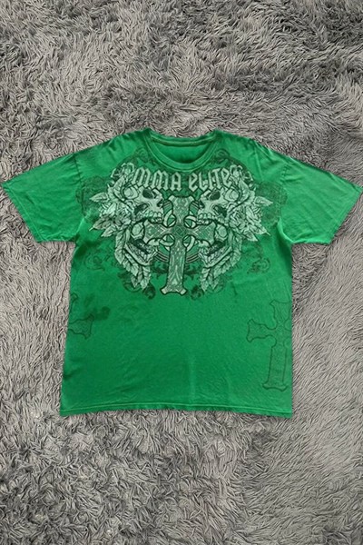 Yeşil MMA Elite Vintage Double Skull Y2K Unisex T-Shirt