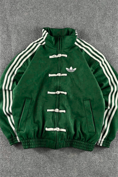 Yeşil Üç Şeritli Y2K Unisex Chinese Ceket