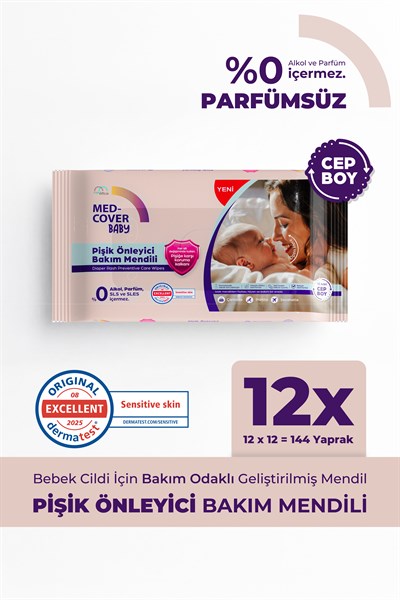 Med-Cover Baby Pişik Önleyici Bakım Mendili - Cep Boy 12li x 12 Avantaj Paketi