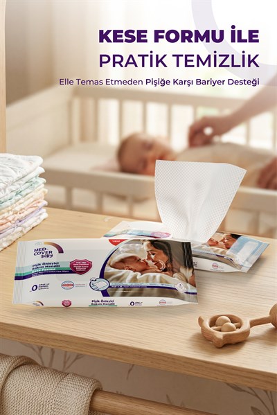 MED-COVER Baby Pişik Önleyici Bakım Mendil Seti – Parfümlü 50li  + Parfümsüz 50li + 2 Kese + 2 Cep Boy