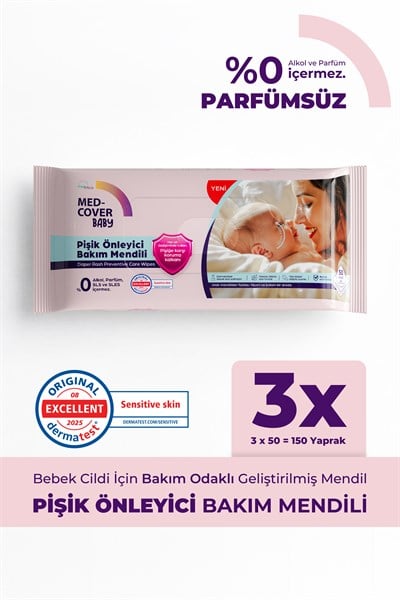 Med-Cover Baby Pişik Önleyici Bakım Mendili 50li x 3 Avantaj Paketi