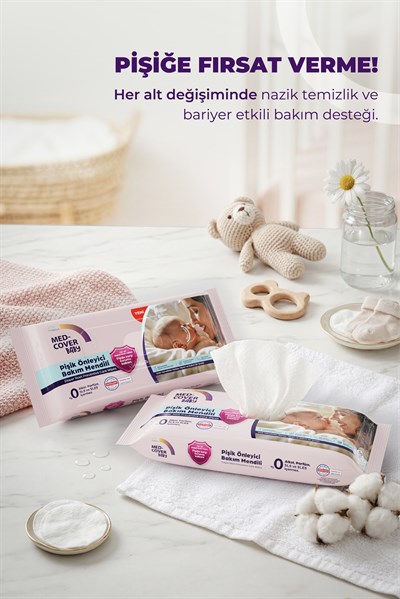 MED-COVER Baby Pişik Önleyici Bakım Mendil Seti – Parfümlü 50li  + Parfümsüz 50li + 2 Kese + 2 Cep Boy