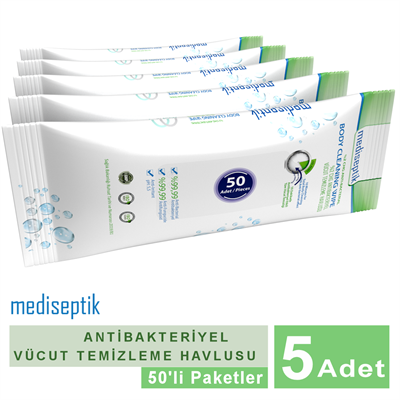 Mediseptik Antibakteriyel Vücut Temizleme Havlusu 50 li  x 5 adet
