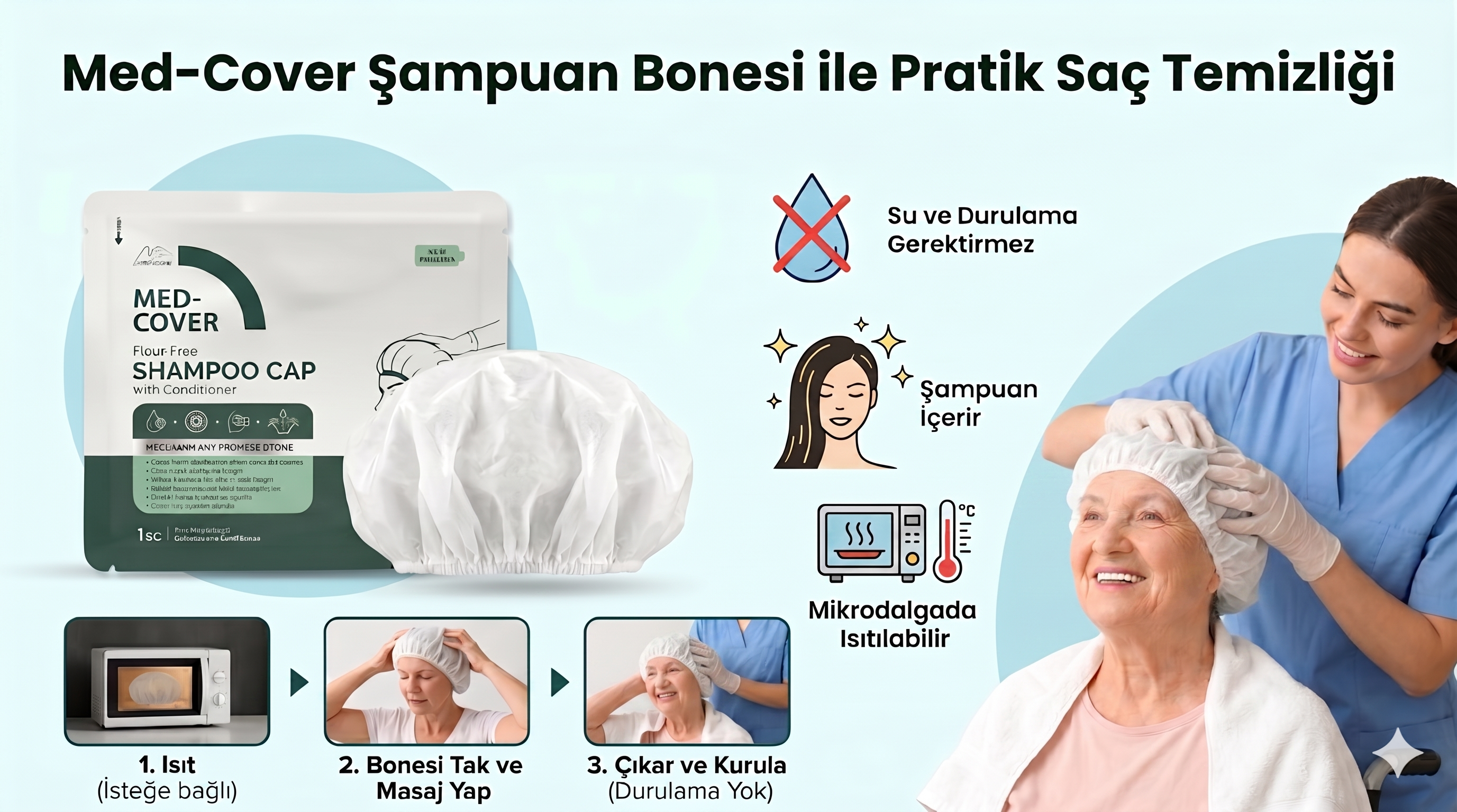 Med-Cover Saç Yıkama Bonesi Uygulaması