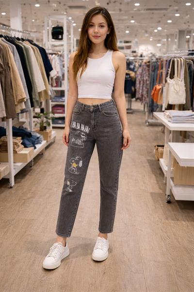 Snoopy Figürlü Mom Jean