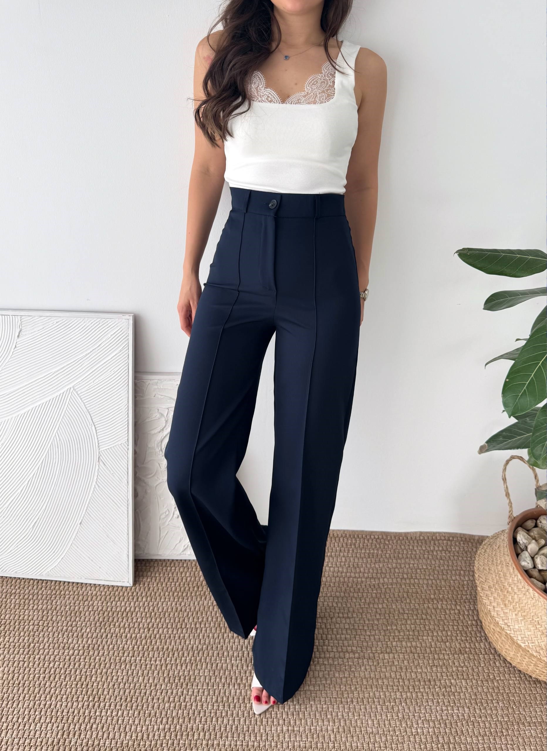 ÇİMA DETAY LACİVERT KUMAŞ PANTALON