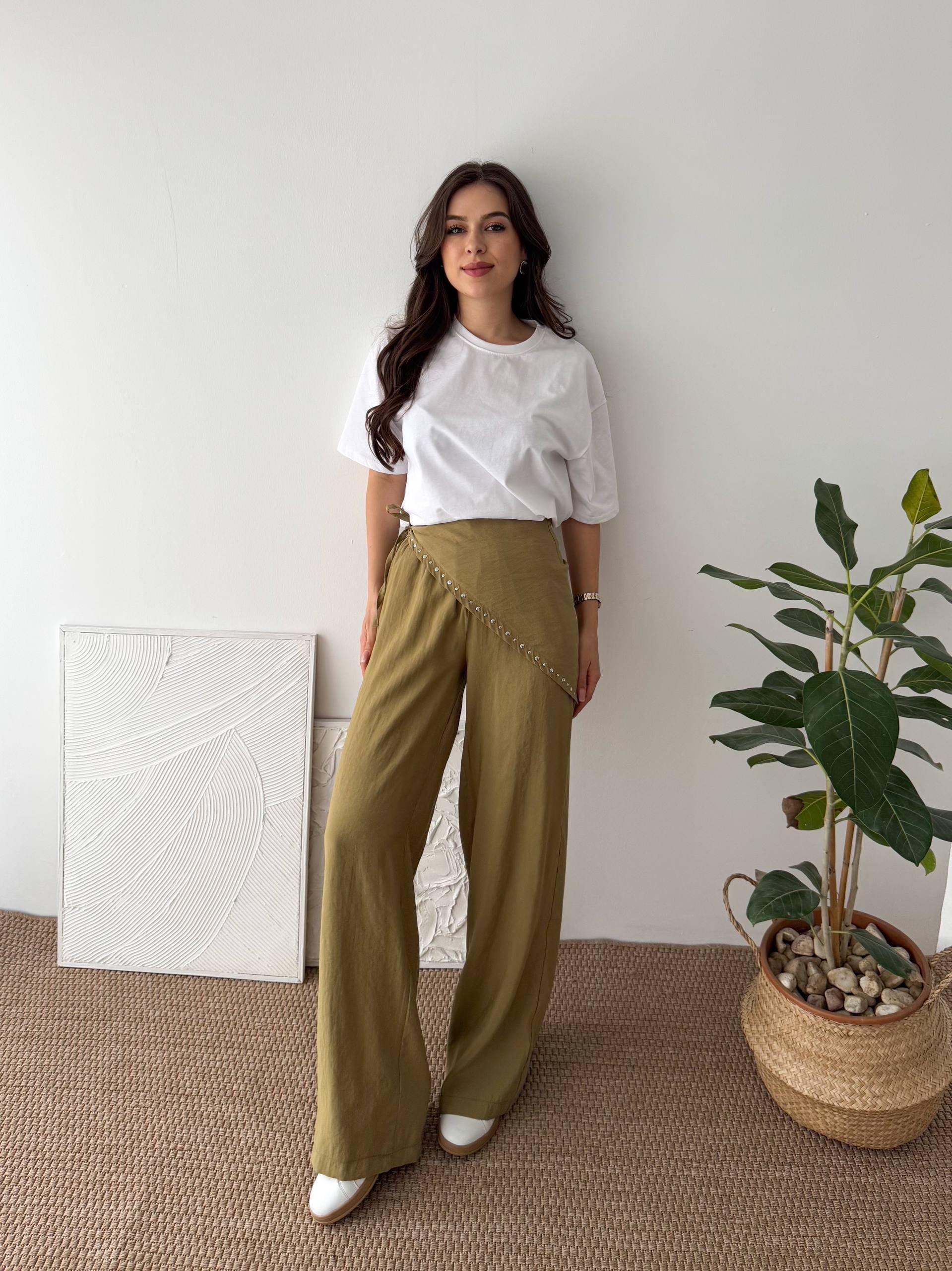 EŞARP DETAY YEŞİL PANTALON
