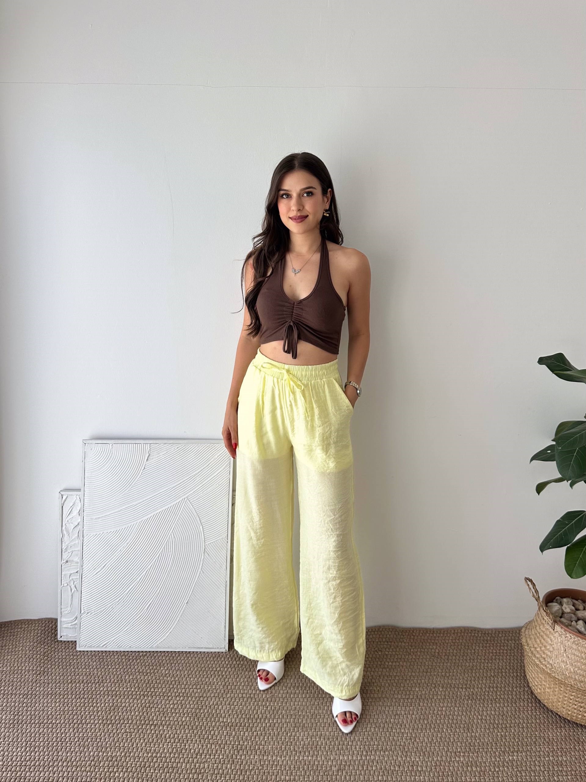 İÇİ ASTARLI SARI PANTALON