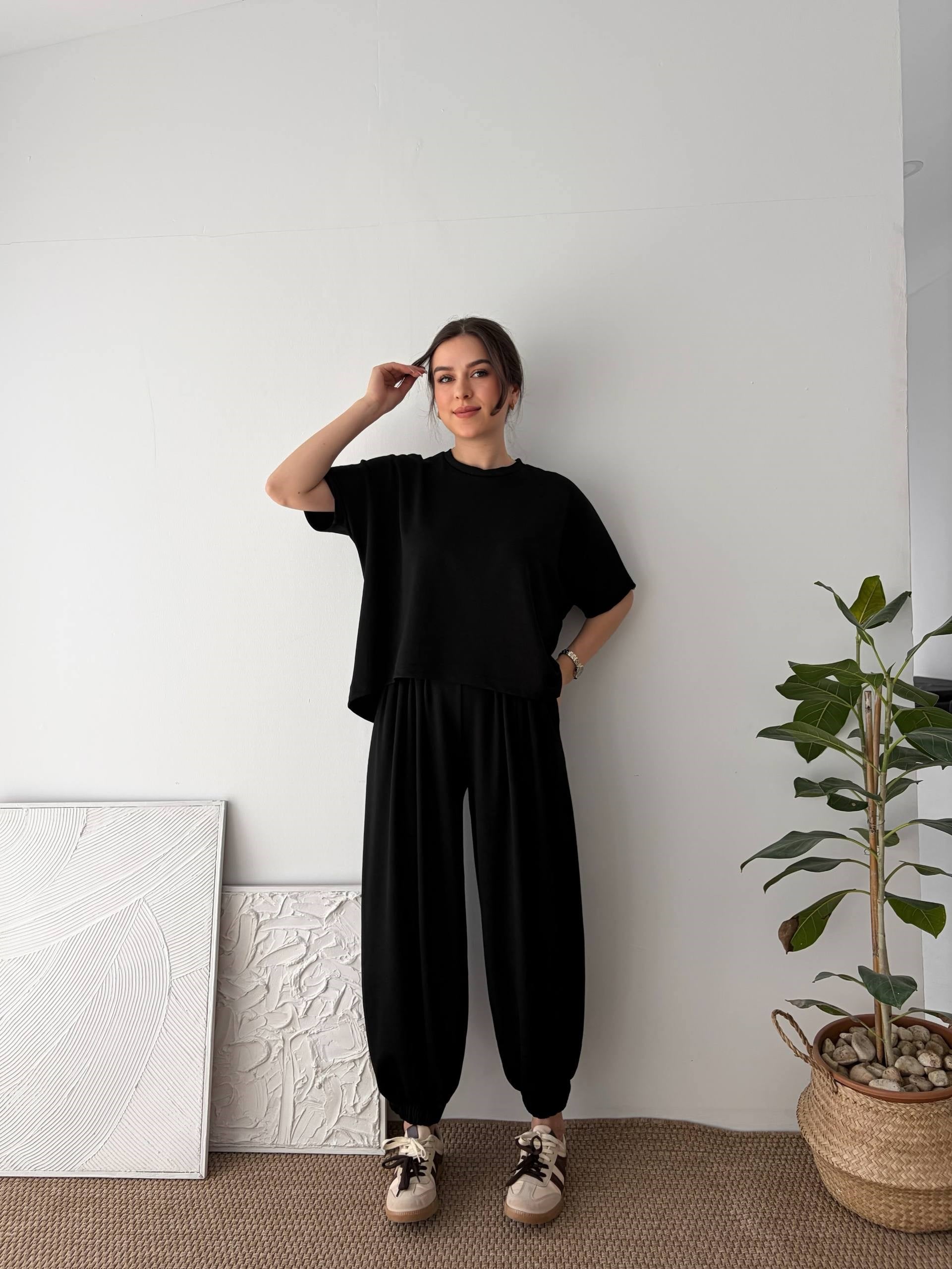 PİLELİ JOGGER SİYAH TAKIM