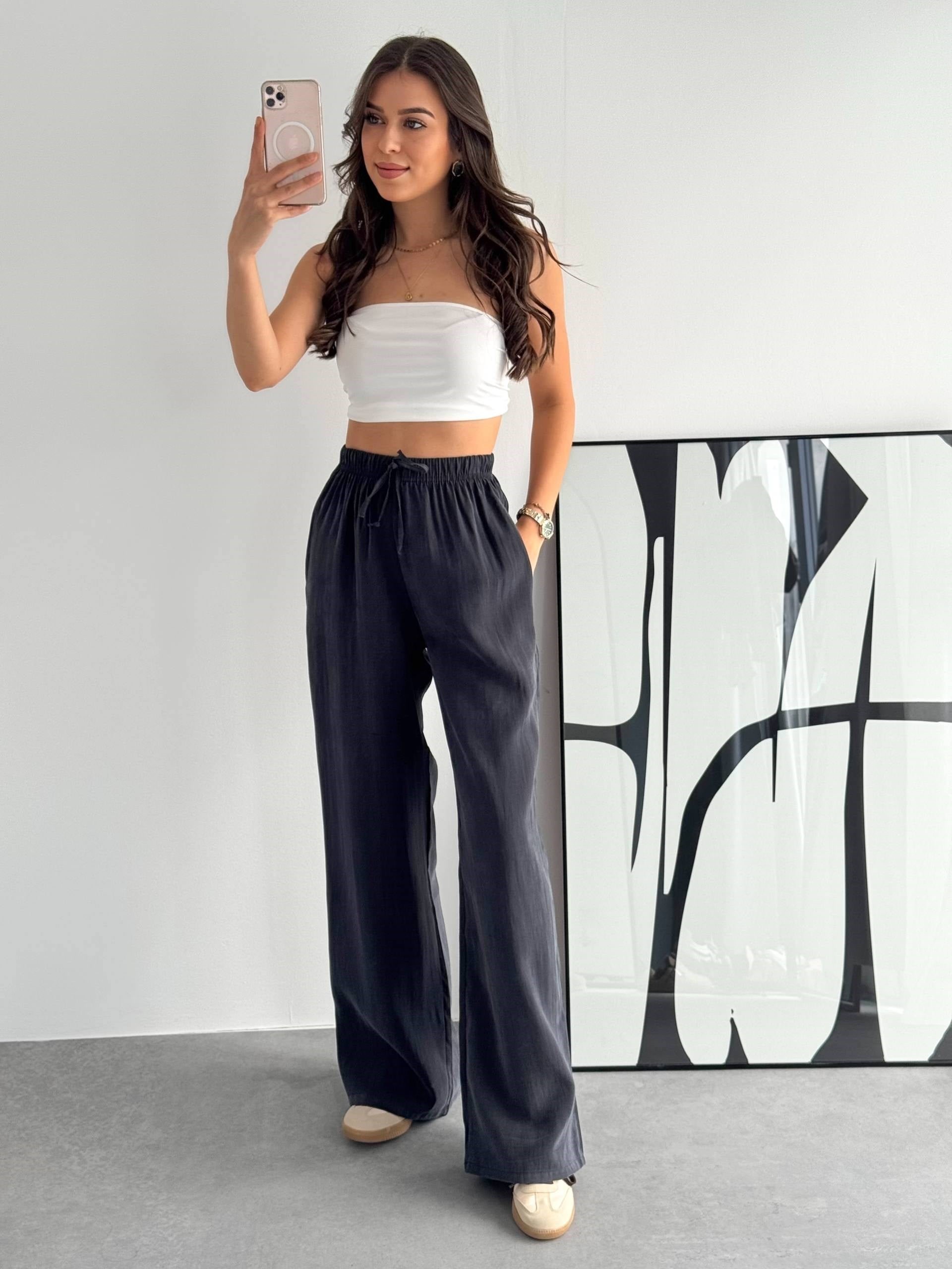 SOFT DOKULU GRİ KUMAŞ PANTALON