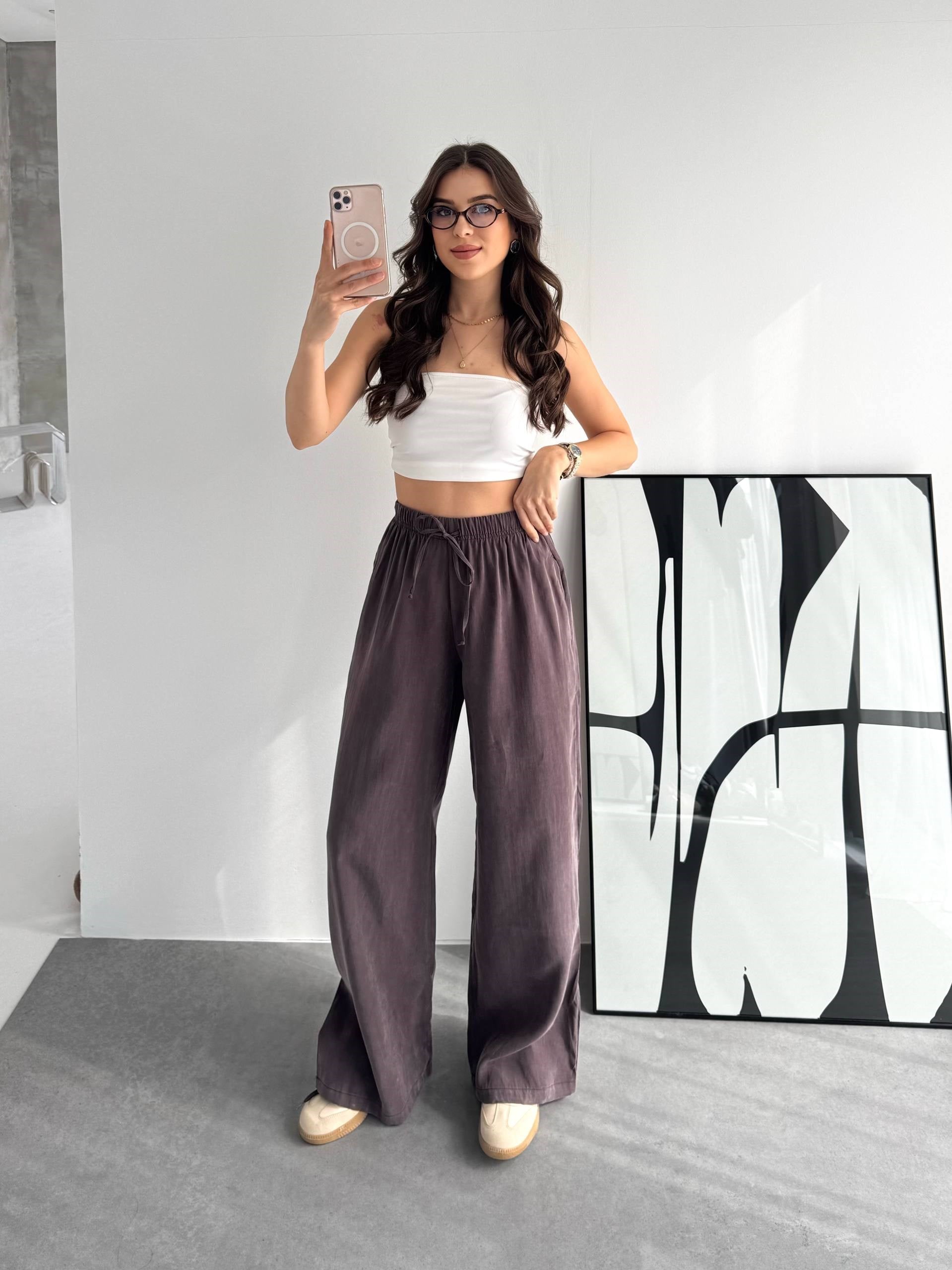 SOFT DOKULU KAHVERENGİ KUMAŞ PANTALON