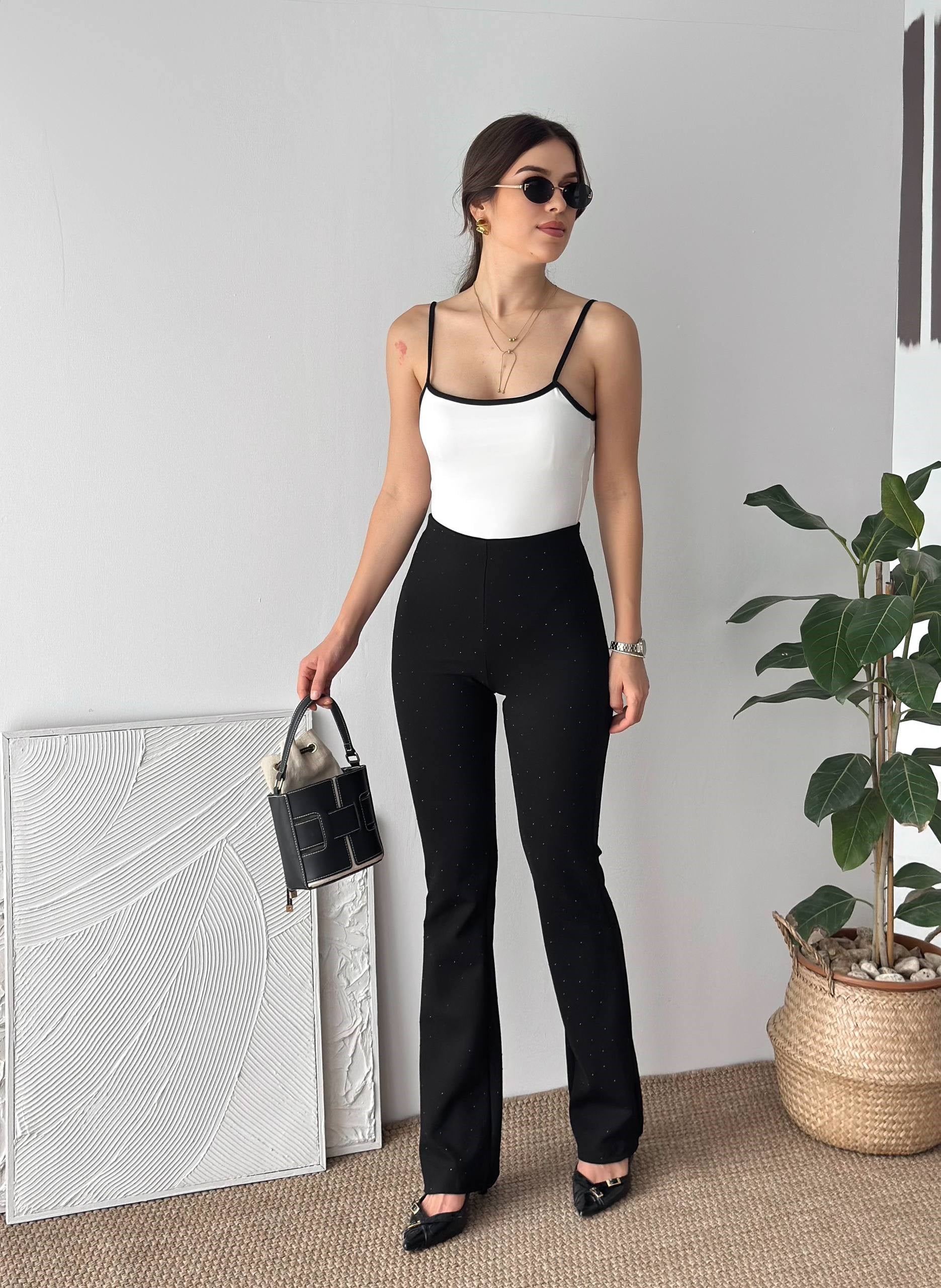 TAŞLI SİYAH TAYT PANTALON