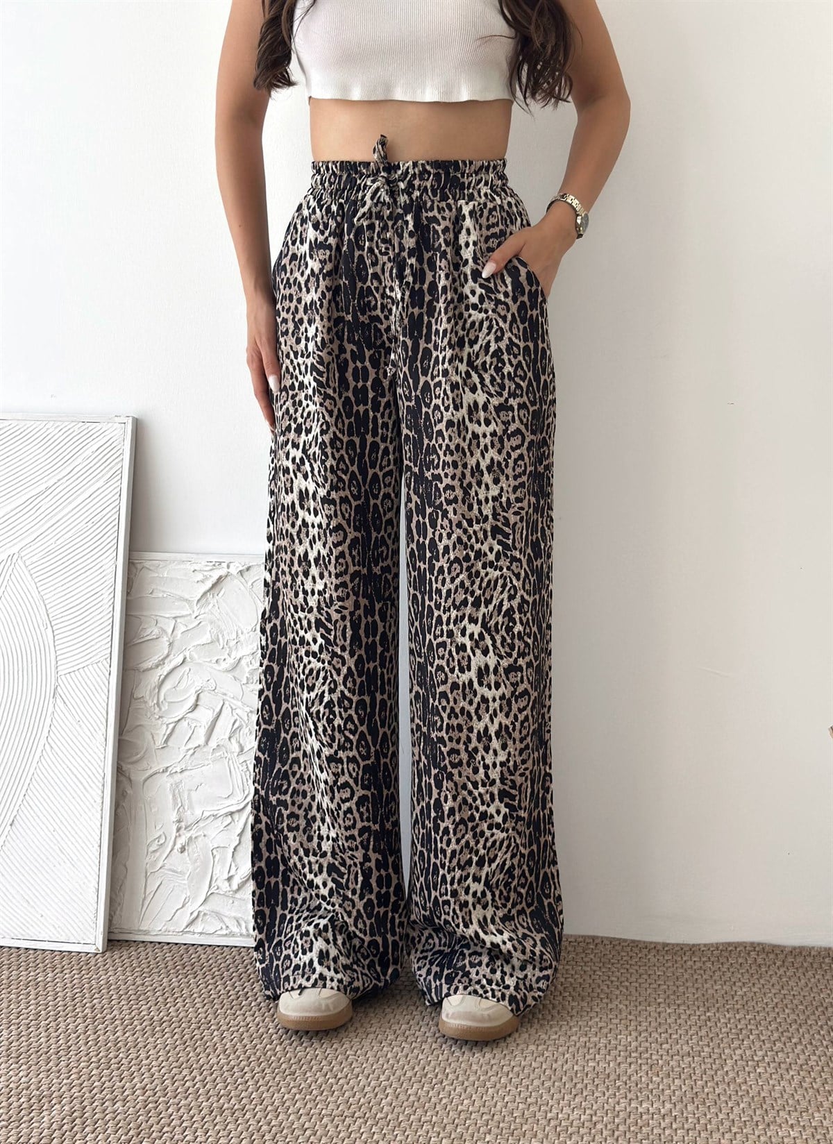 SATEN KUMAŞ LEOPAR DESEN PANTALON