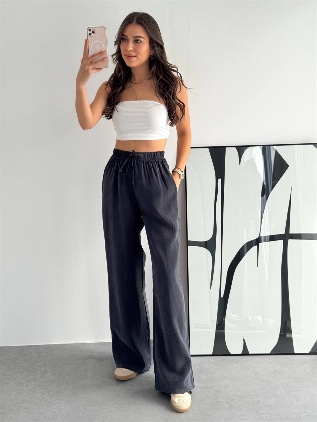 SOFT DOKULU GRİ KUMAŞ PANTALON