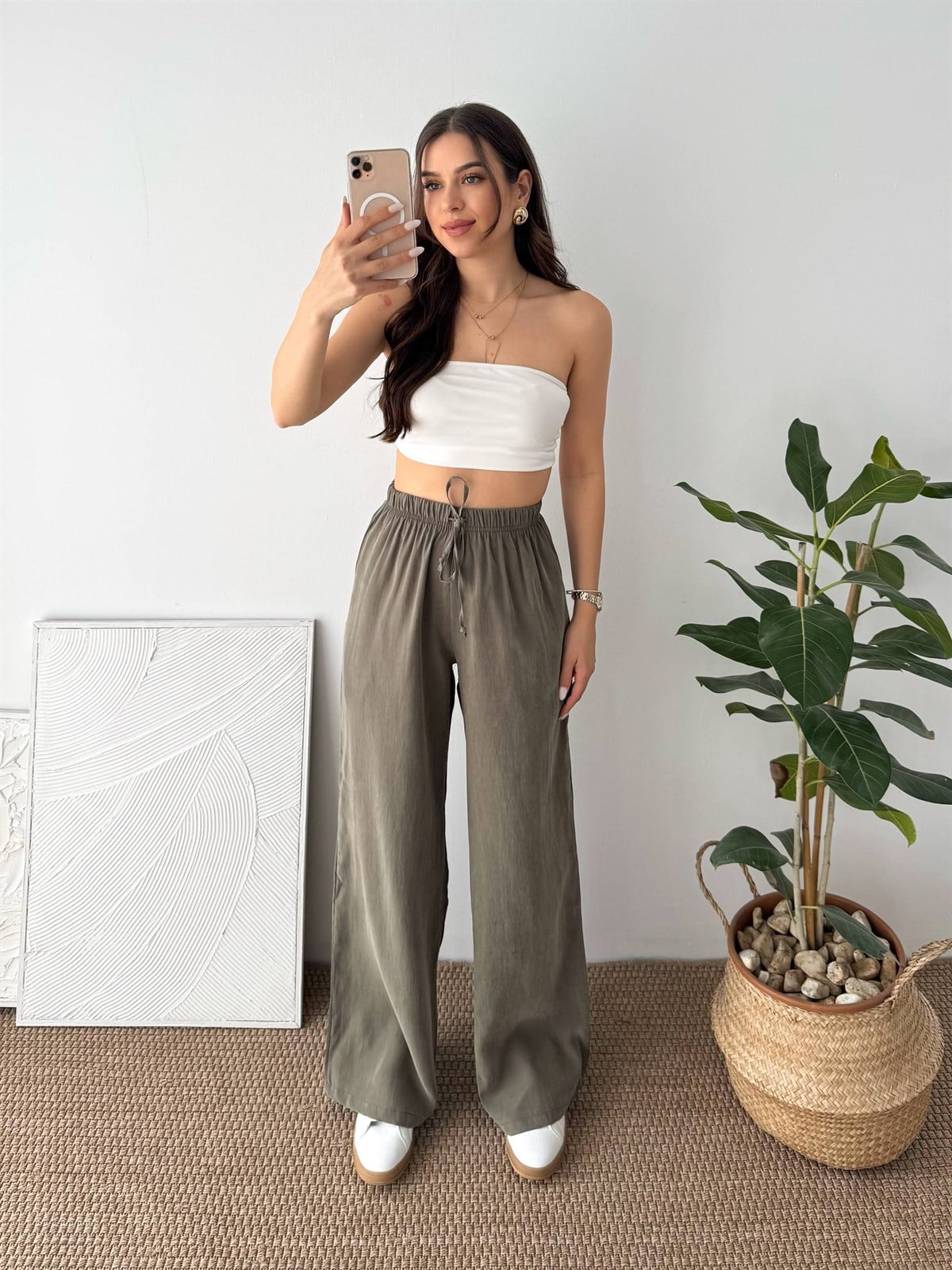 SOFT DOKULU HAKİ KUMAŞ PANTALON