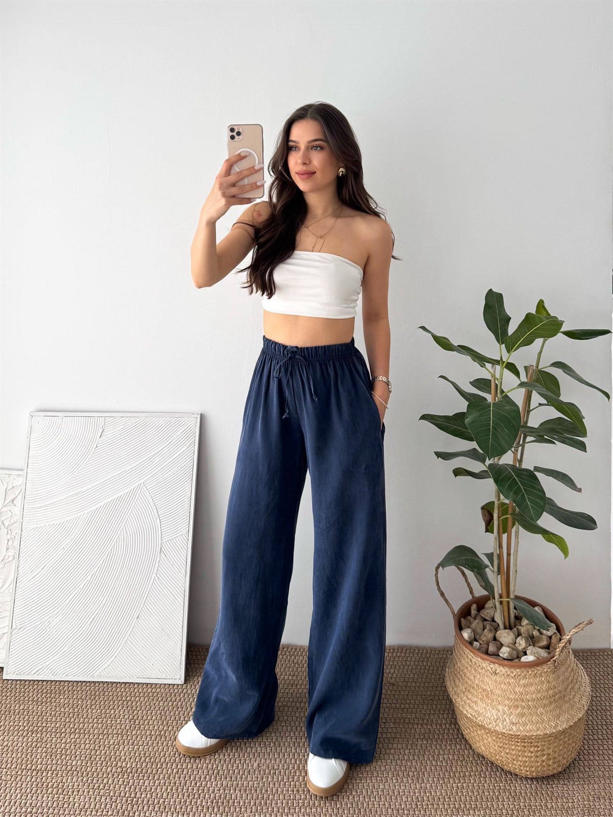 SOFT DOKULU LACİVERT KUMAŞ PANTALON