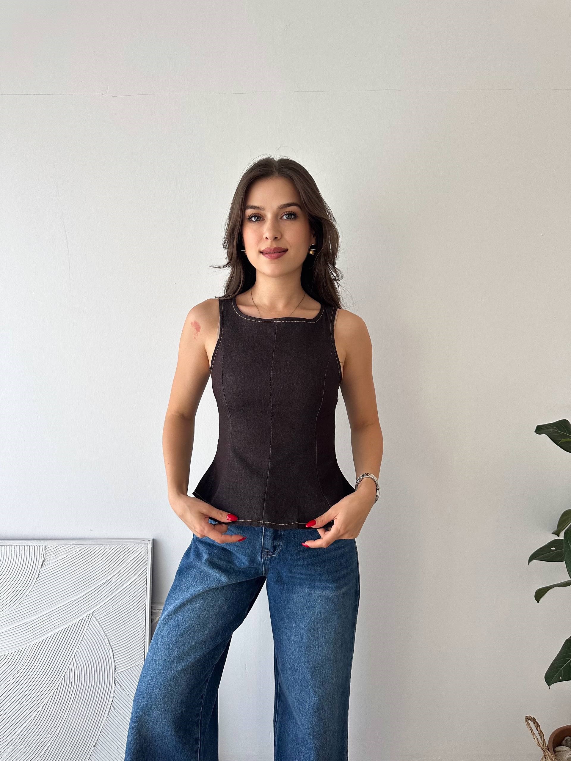 KAHVERENGİ KOT BLUZ