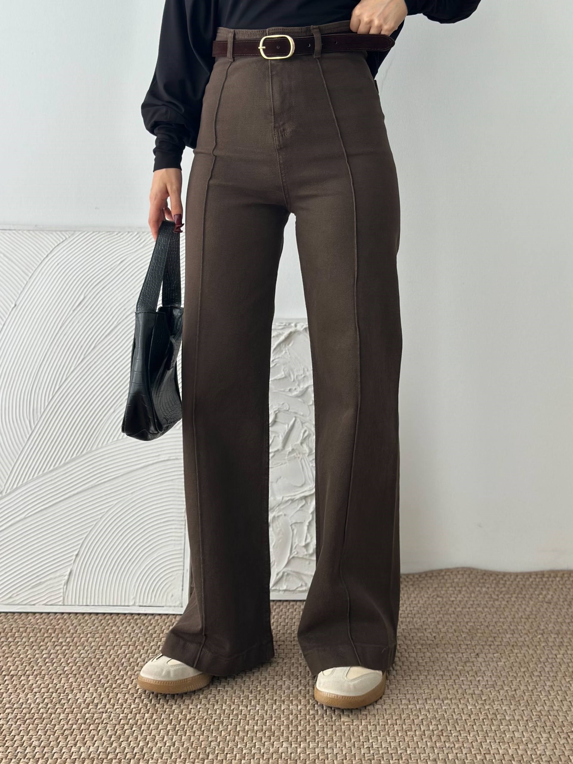 KEMERLİ KAHVERENGİ KOT PANTALON