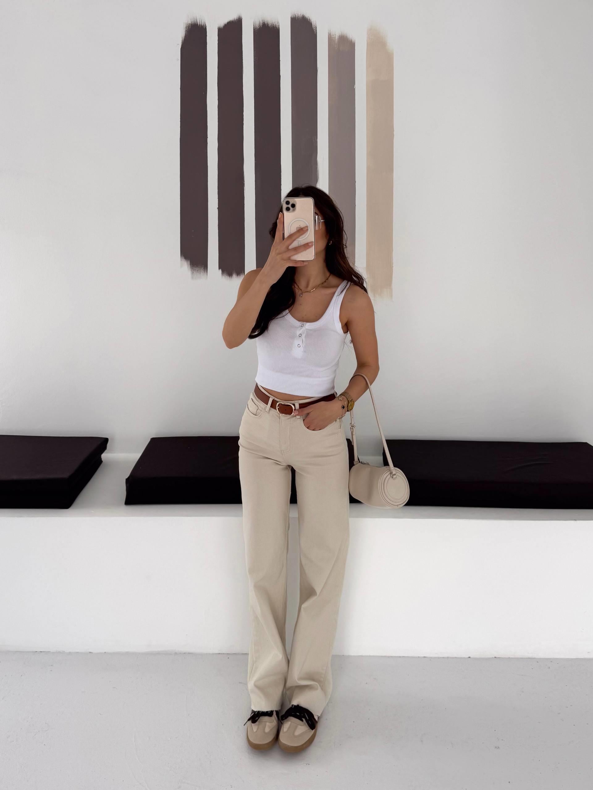 KEMERLİ KREM PANTALON