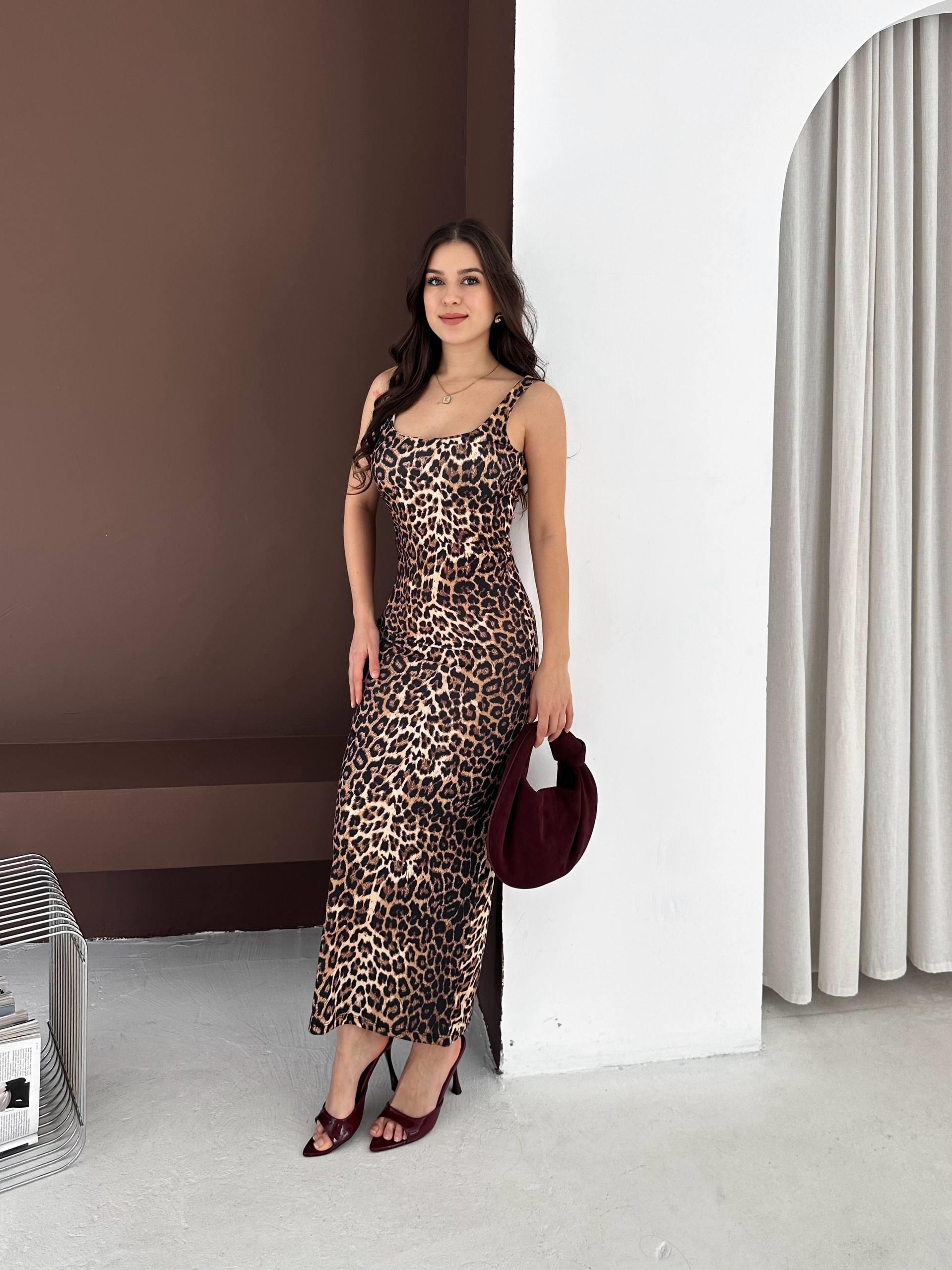 LEOPAR DESEN ASKILI UZUN ELBİSE