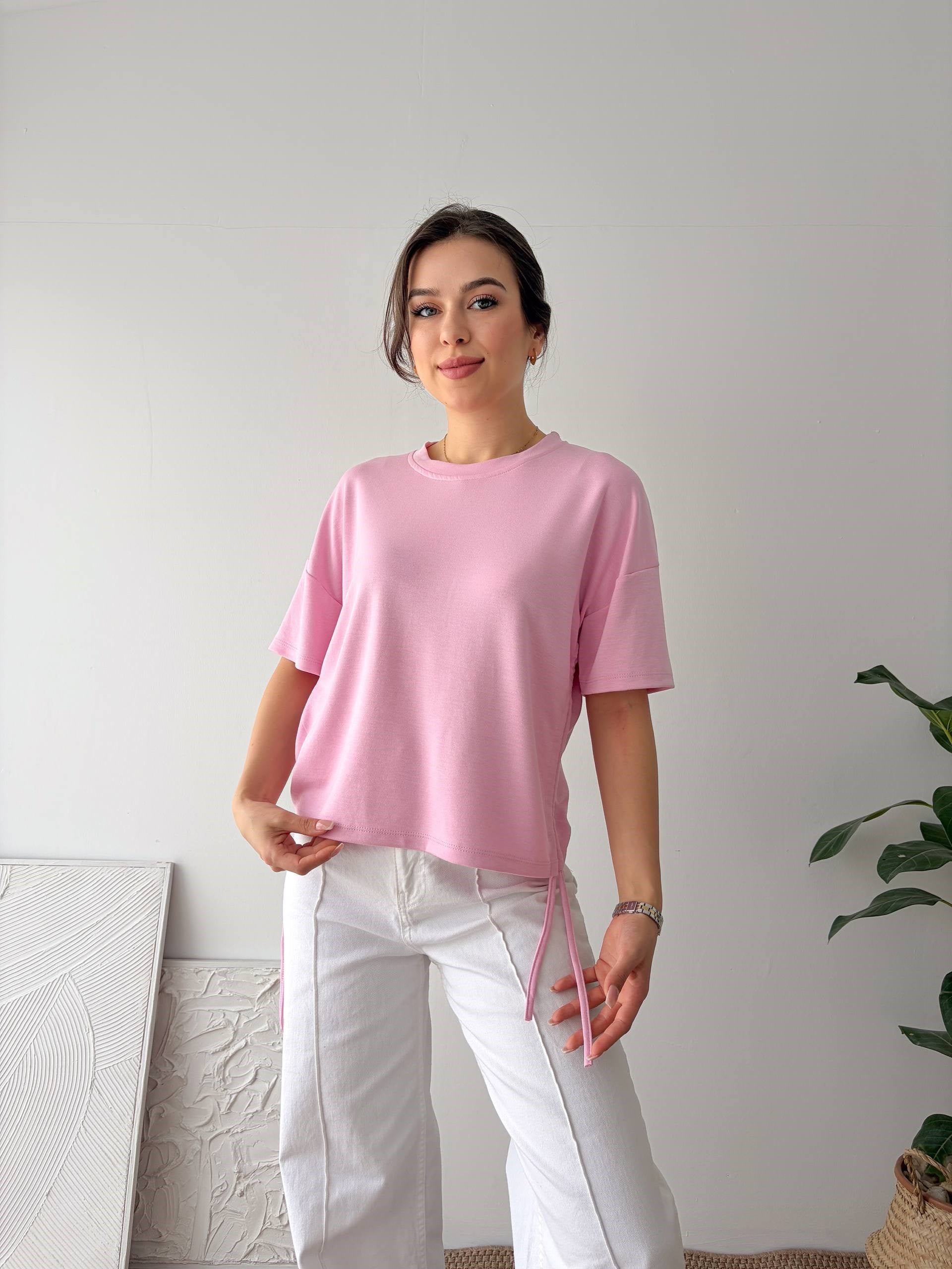 ÖN DÜĞME DETAY PEMBE BLUZ
