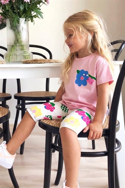 Kız Çocuk Pamuklu Pembe Baskılı T-Shirt ve Tayt Alt Üst Takım
