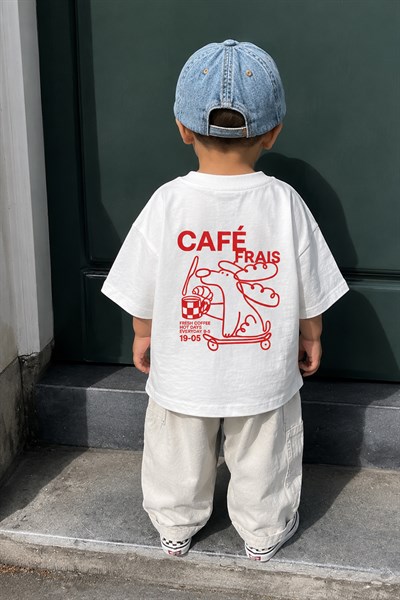 Unisex Çocuk Pamuklu Bisiklet Yaka Sırtı Baskılı T-Shirt