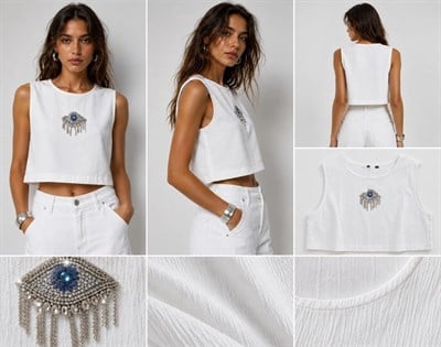 Taş Aksesuarlı Crop Bluz1