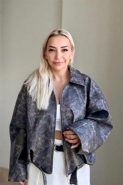 İthal Rahat Kalıp Eskitme Model Deri Ceket