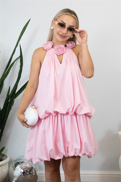 Pembe Balon Elbise Rahat Kalıp