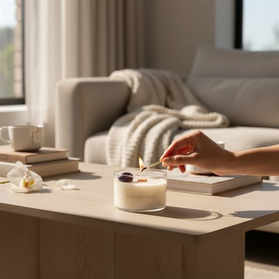 HUZUR İÇİN; AMETİST DOĞAL TAŞLI & LAVANTA KOKULU MUM
