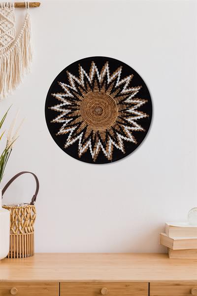 Bohem Hasır Yuvarlak Duvar Dekoru Bambu ve Makrome İle Yapılan Duvar Süsü 50 cm x 50 cm