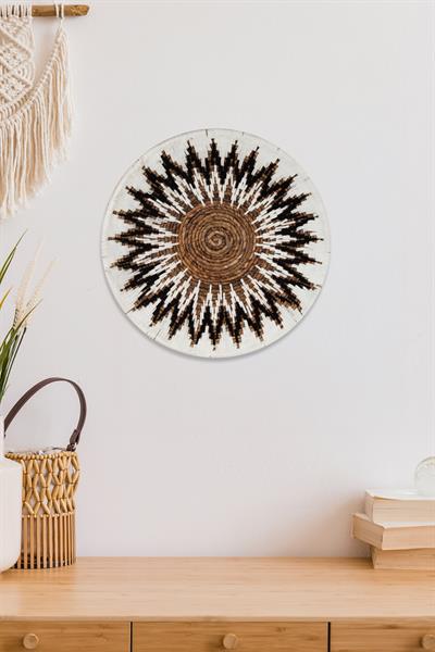 Bohem Hasır Yuvarlak Duvar Dekoru Bambu ve Makrome İle Yapılan Duvar Süsü 50 cm x 50 cm