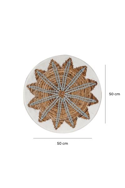 Bohem Hasır Yuvarlak Duvar Dekoru Bambu ve Makrome İle Yapılan Duvar Süsü 50 cm x 50 cm