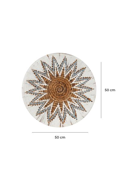 Bohem Hasır Yuvarlak Duvar Dekoru Bambu ve Makrome İle Yapılan Duvar Süsü 50 cm x 50 cm