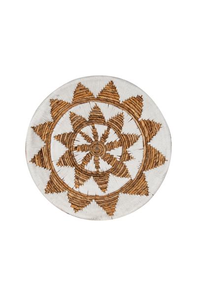 Bohem Hasır Yuvarlak Duvar Dekoru Bambu ve Makrome İle Yapılan Duvar Süsü 50 cm x 50 cm