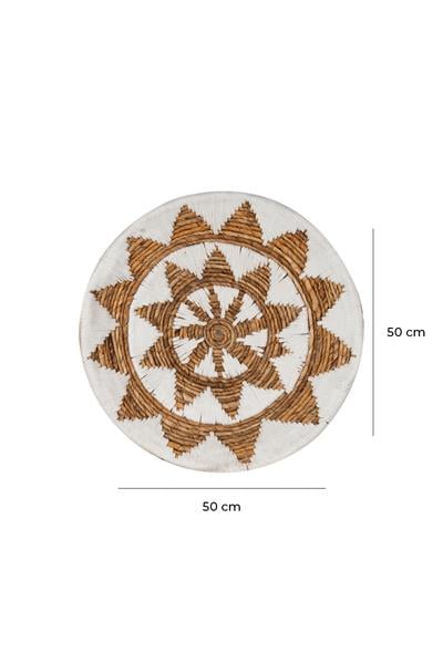 Bohem Hasır Yuvarlak Duvar Dekoru Bambu ve Makrome İle Yapılan Duvar Süsü 50 cm x 50 cm