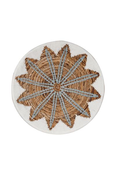 Bohem Hasır Yuvarlak Duvar Dekoru Bambu ve Makrome İle Yapılan Duvar Süsü 50 cm x 50 cm