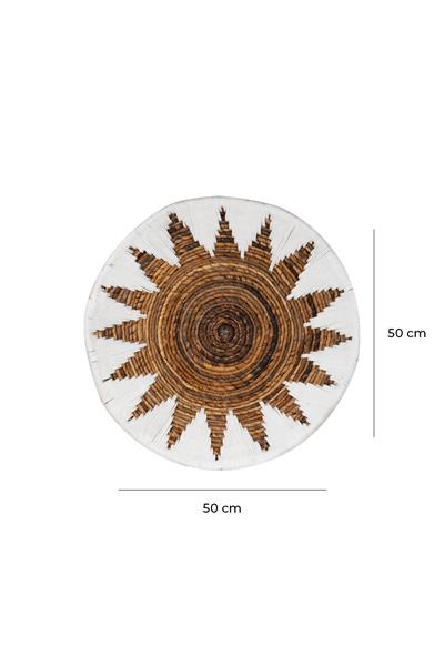 Bohem Hasır Yuvarlak Duvar Dekoru Bambu ve Makrome İle Yapılan Duvar Süsü 50 cm x 50 cm