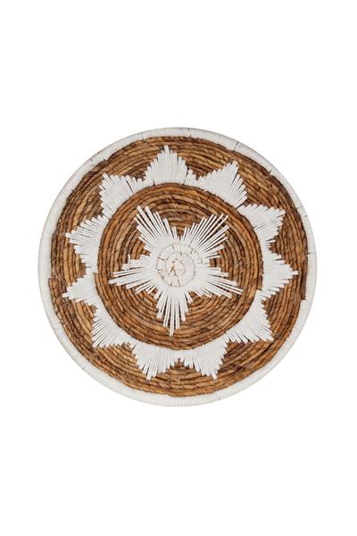 Bohem Hasır Yuvarlak Duvar Dekoru Bambu ve Makrome İle Yapılan Duvar Süsü 50 cm x 50 cm