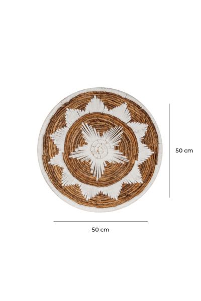 Bohem Hasır Yuvarlak Duvar Dekoru Bambu ve Makrome İle Yapılan Duvar Süsü 50 cm x 50 cm